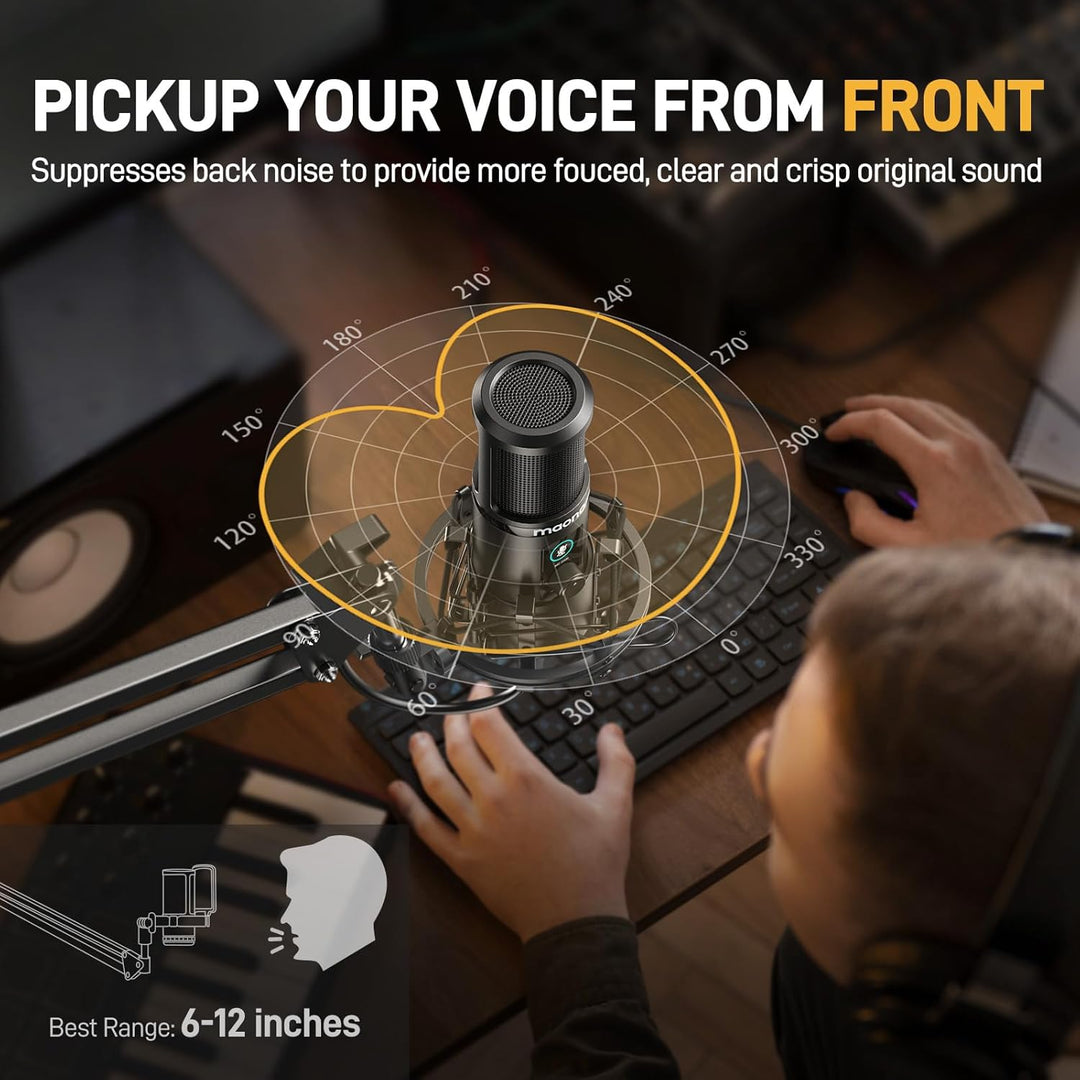 USB Mikrofon Set, MAONO AU-PM421 Gain Regler PC Mikrofon mit Stummschalter &192kHz/24Bit, Profession