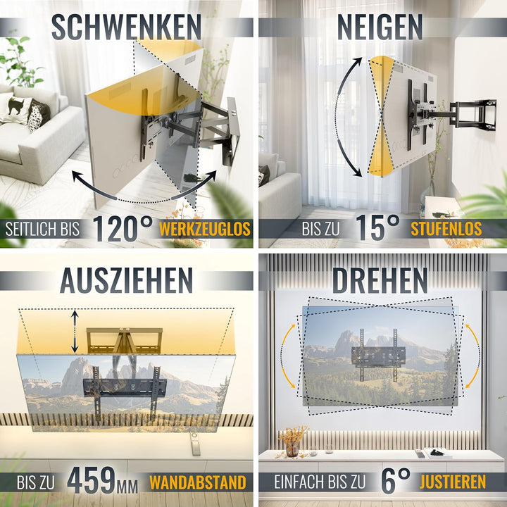 RICOO TV Wandhalterung Fernseher Schwenkbar Neigbar für 30-65 Zoll, Universal TV Halterung R08, Fern