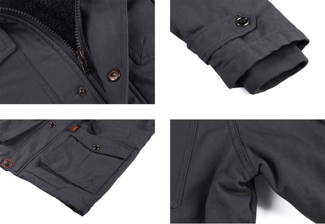KEFITEVD Winterparka Herren Fleece Gefüttert Winterjacke mit Viele Taschen Kapuze Warm Winter Mantel
