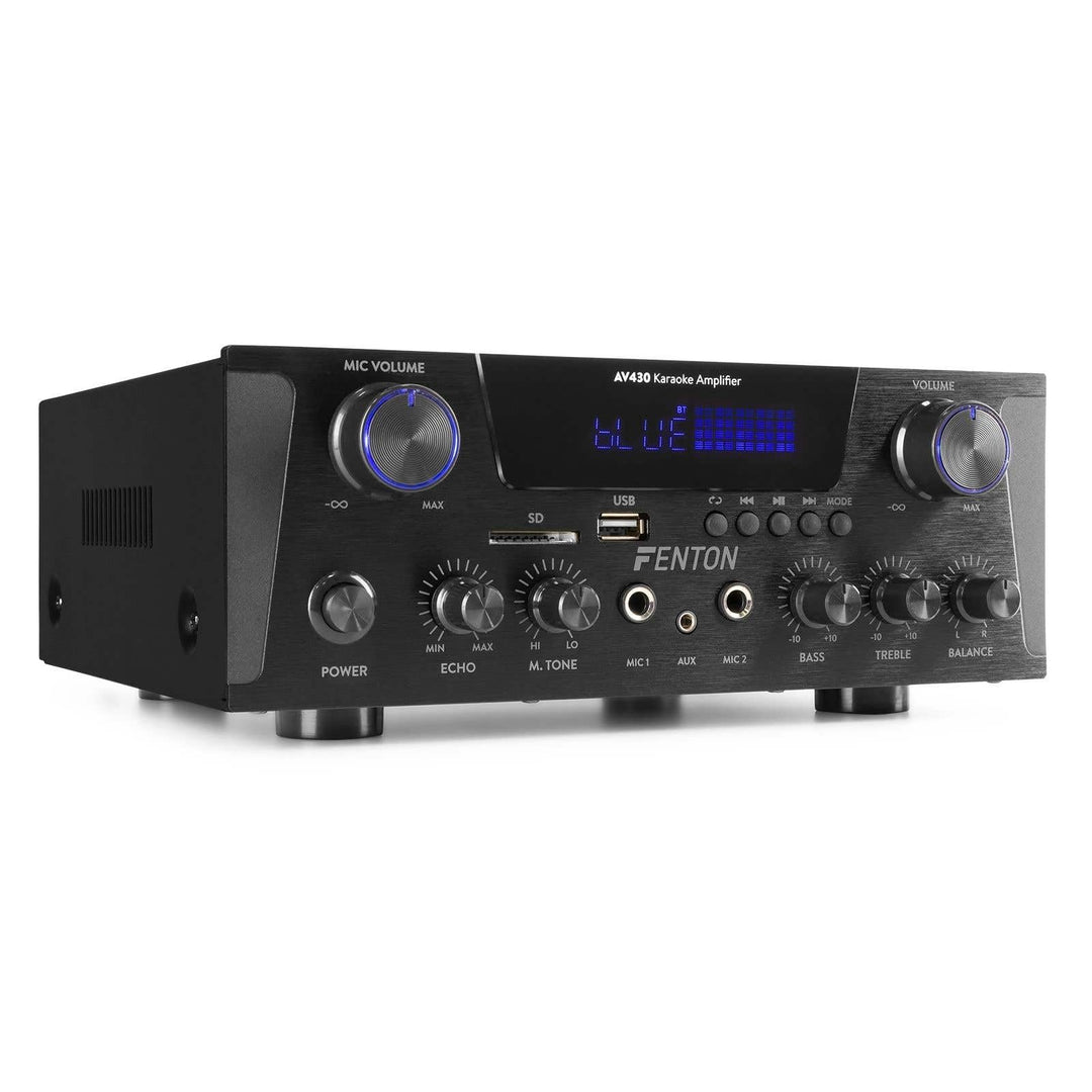 Fenton AV430B Karaoke Verstärker mit Echo, kompakter 600 Watt Bluetooth Verstärker, 2X MIC-In, 2X Ci