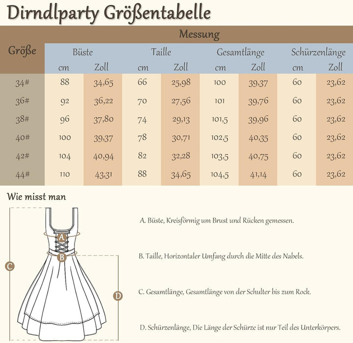 Dirndlparty Dirndl Blau, Damen Midi Mittellang Dirndl 60cm mit Rosenmuster und Pailletten Spitzensch