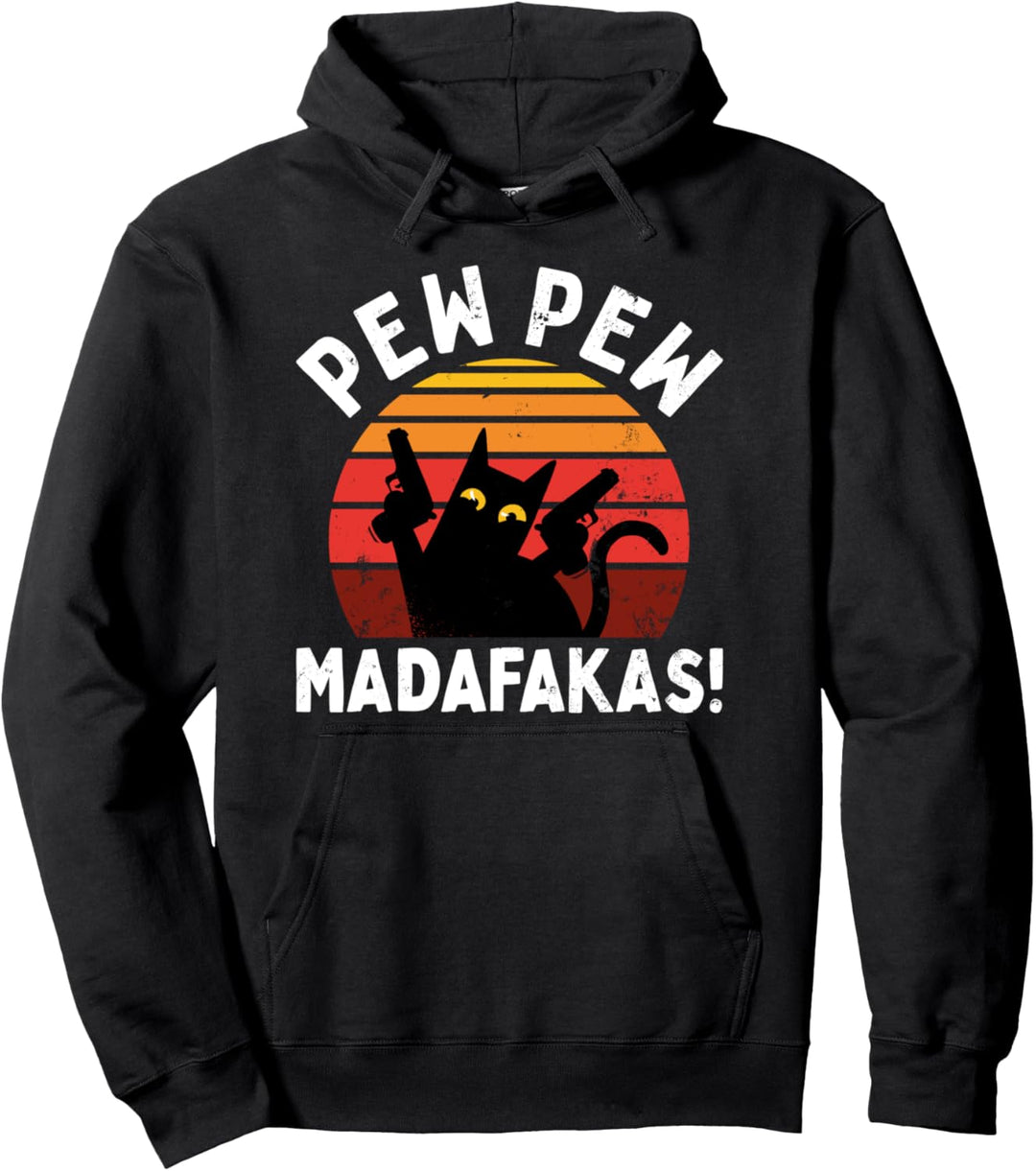 Pew Pew Madafakas Lustige Vintage Verrückte Pew Katze Pullover Hoodie