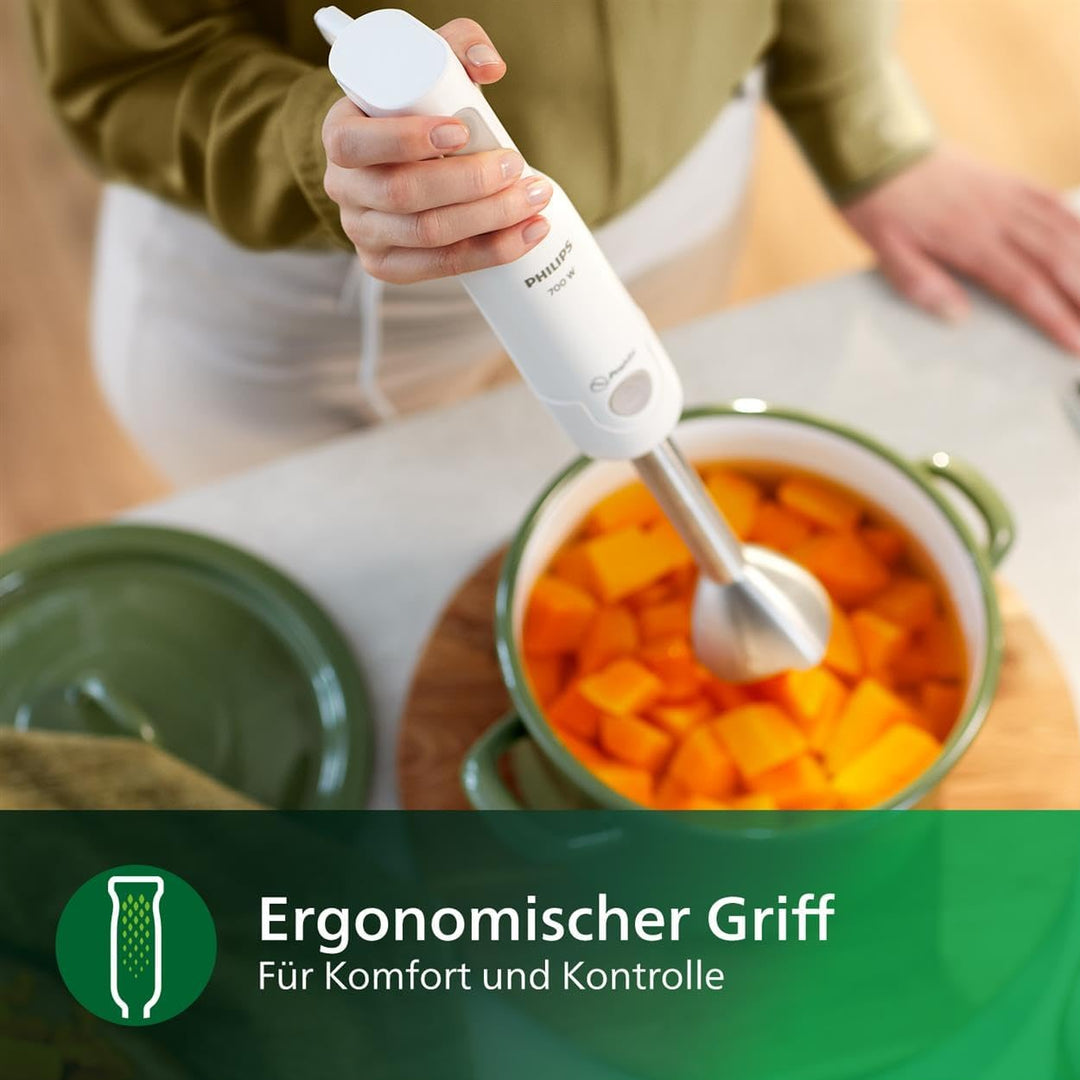 Philips Stabmixer – 650W, mit Spritzschutz und ProMix Technologie, 18 x 19 x 25 cm, weiss (HR2534/00