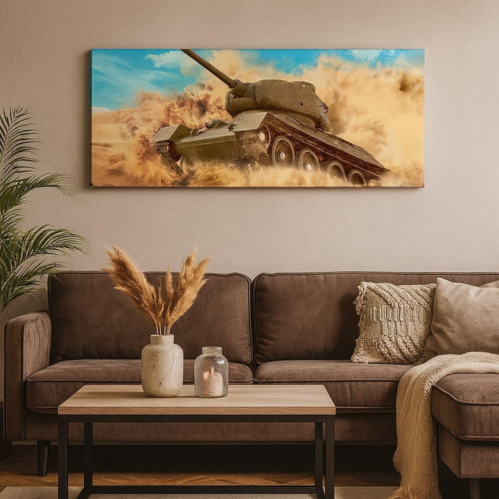 Panorama Bilder auf Leinwand Panzer Poligon Feld Leinwandbild 90x30cm Wandbilder Dekoration Wohnzimm