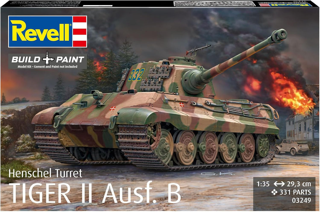Revell 80-3249 Modellbausatz Panzer 1:35 - TigerII Ausf.B (Henschel Turret) im Massstab 1:35, Level