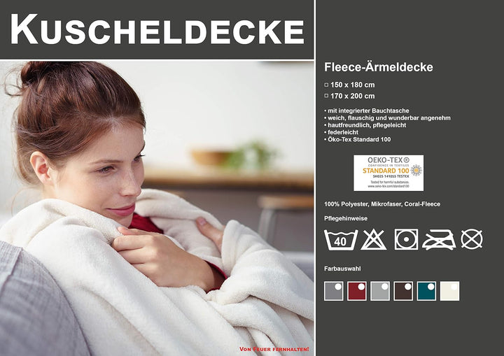 made2trade Weiche Kuscheldecke mit Ärmeln, Bauchtasche und Handyfach - aus fedeleichtem Coral-Fleece