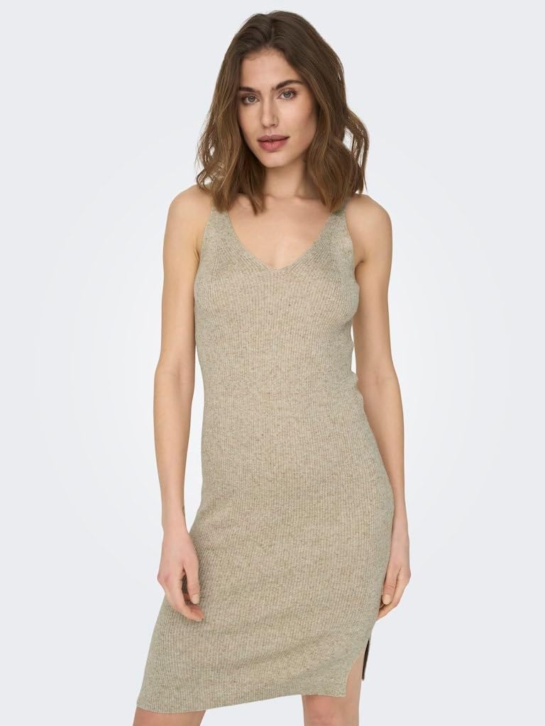 ONLY Damen Onllina Sl Slit Dress KNT Kleid L Pumice Stone, L Pumice Stone