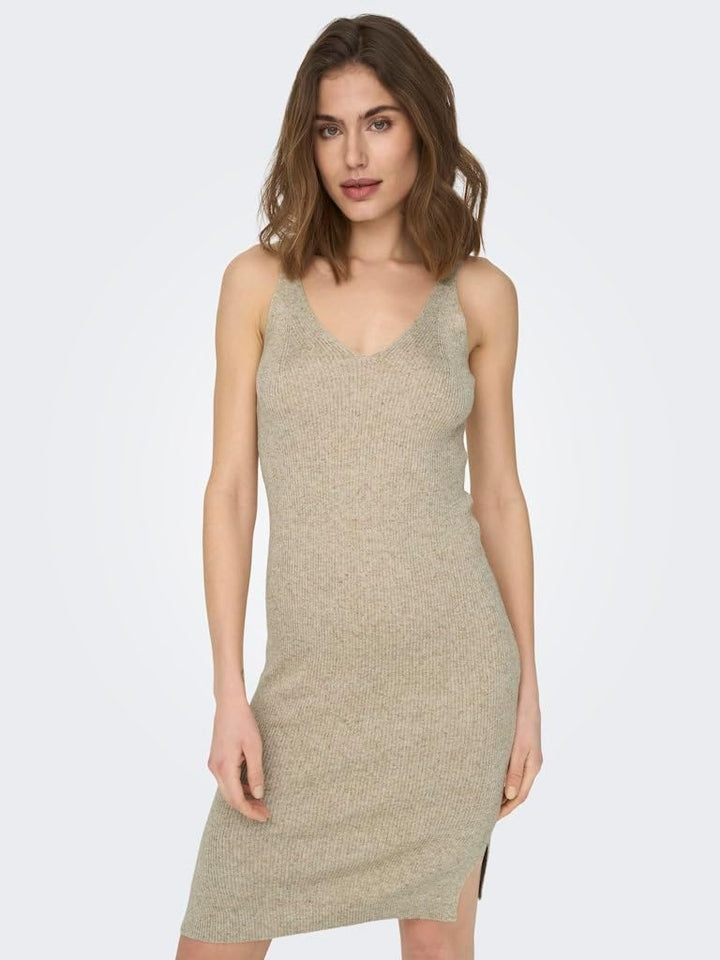 ONLY Damen Onllina Sl Slit Dress KNT Kleid L Pumice Stone, L Pumice Stone