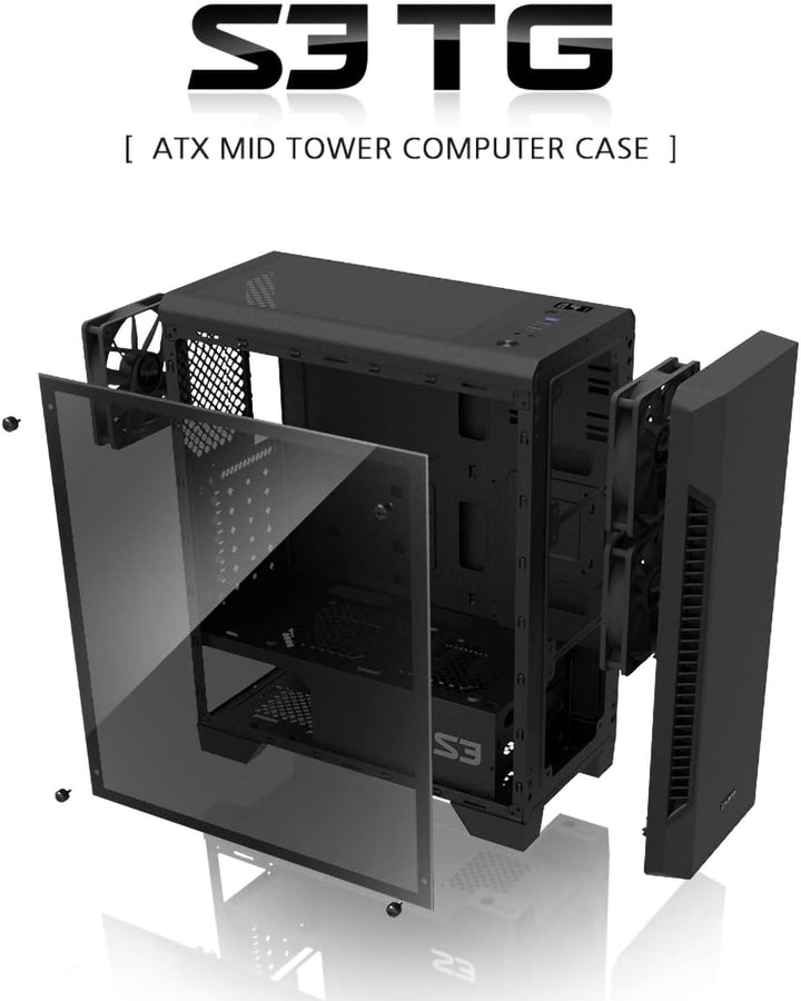 ATX Zalman S3 TG Mid Tower Gehäuse mit Glaspanel (schwarz)