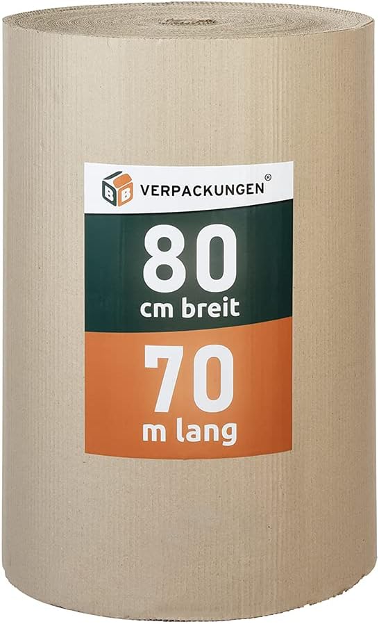BB-Verpackungen Rollenwellpappe 0,8 x 70 m (Wellpappe, Wellkarton Füllmaterial, 100% recycelbar, ide