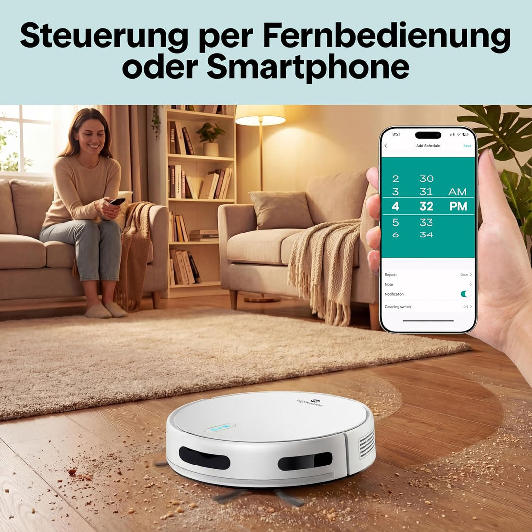 SereneLife Saugroboter mit Wischfunktion, Staubsauger Roboter, 2000pa Saugroboter mit APP Steuerung,