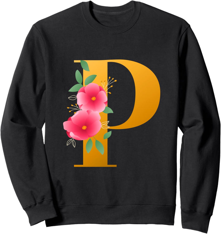 Floral P Alphabet Cute Initial Monogram Letter P Graphic Sweatshirt
