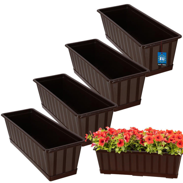 KOTARBAU® 4er Set Blumenkasten - Blumentopf für Balkon - 50 x 18 x 14 cm - Braun - Balkonkasten Balk