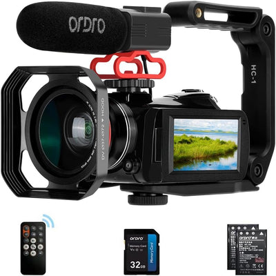 ORDRO Videokamera 4K Camcorder WiFi Ultra HD Vlog Kamera für YouTube, IR Nachtsicht Video Recorder m