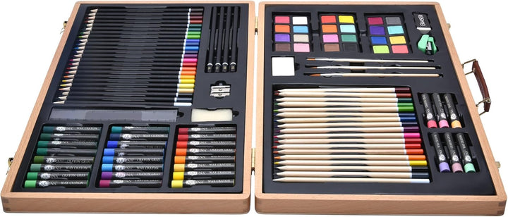 Artina 89tlg Malset mit Malkoffer Genova - XXL Künstler Malset im Holzmalkoffer - Malkasten mit Wach
