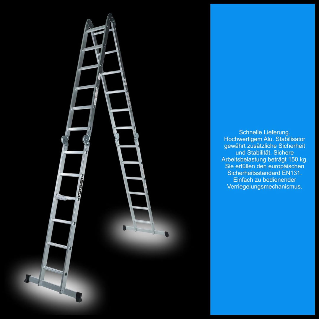 WORHAN MEHRZWECKLEITER ANLEGELEITER STEHLEITER 670cm AUS Aluminium Leiter 6,7m KS6.7, 6,7m