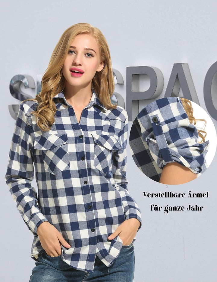 Trachtenbluse Damen Kariert Hemden Langarm Trachtenhemd Oktoberfest Bluse Karohemd HolzfäLlerhemd Ob