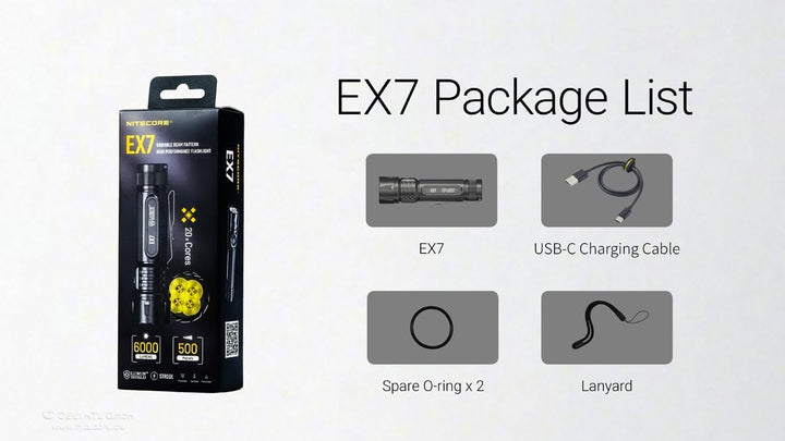 Nitecore EX7-6000 Lumen Flutlicht-Mix-betriebener USB-C-Akku, Schwarz