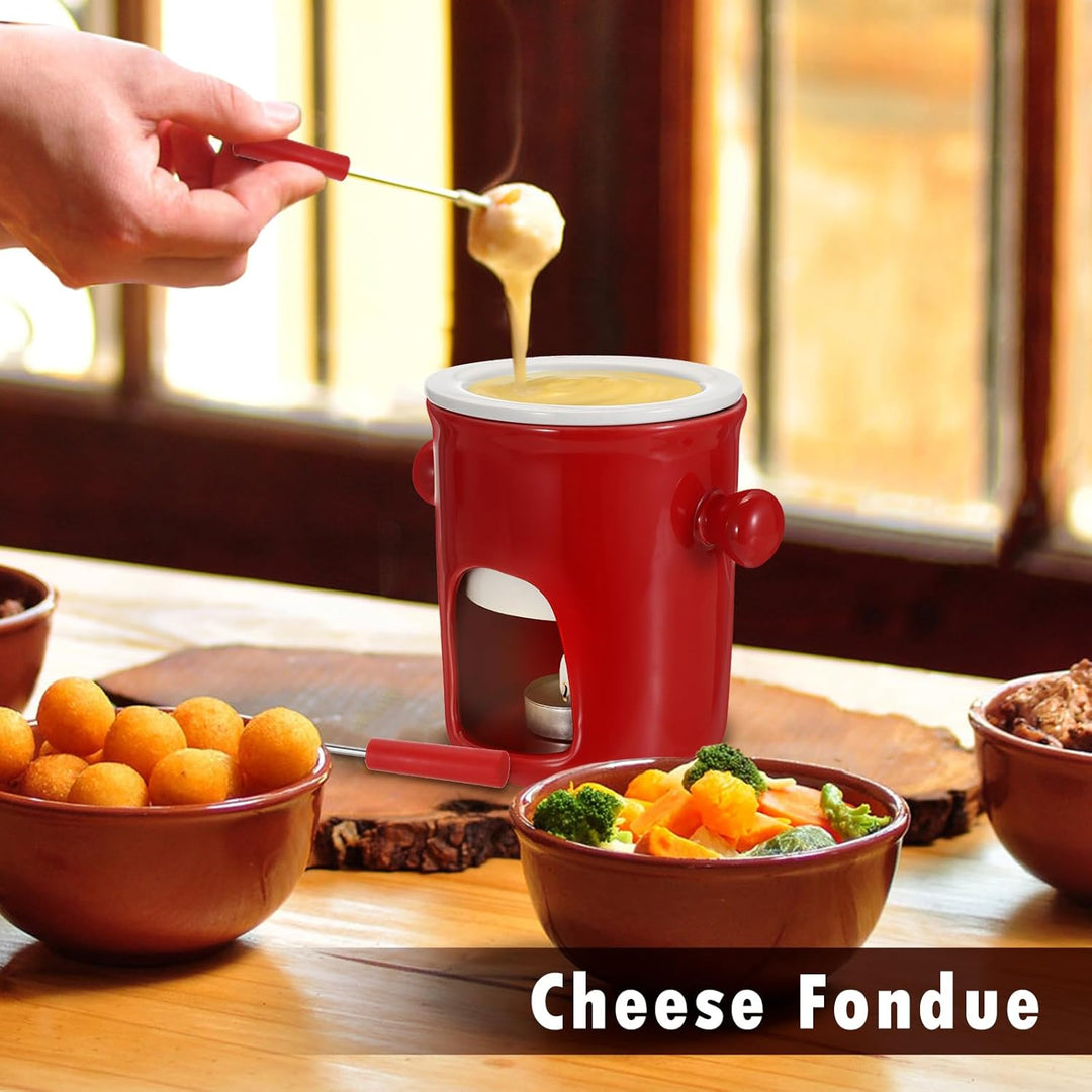 SUMNACON Keramike Schokofondue-Topf-Set mit 2 Gabeln, Schoko Fondueset,Käsefondue für Schokolade Käs