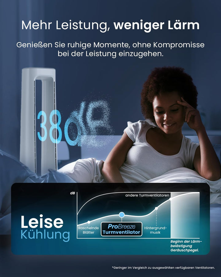 Pro Breeze 105cm rotorloser Ventilator mit Luftreiniger, Turmventilator sehr leise mit Fernbedienung