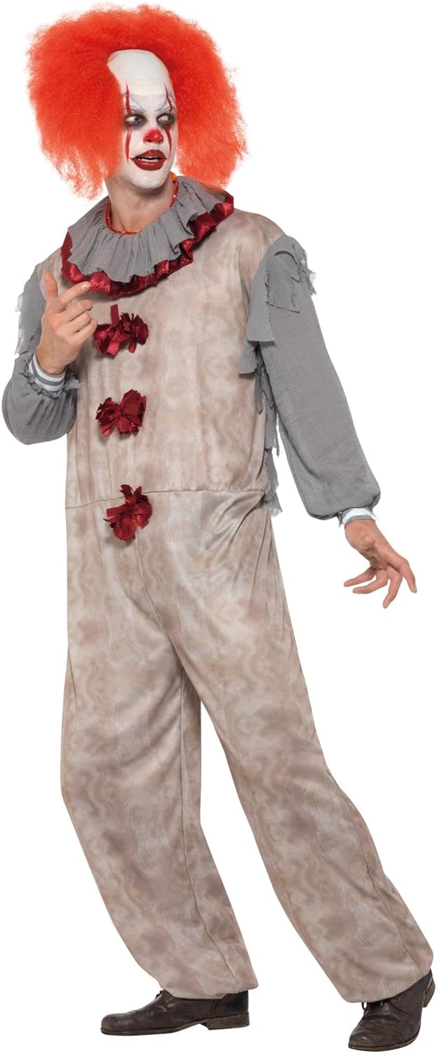 Vintage Clown Costume (L) 42-44 Grau und Rot, 42-44 Grau und Rot