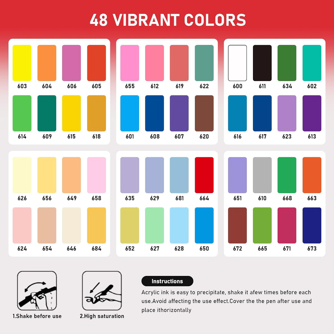 48 Farben Acrylstifte für Steine Wasserfest, Permanent Acrylic Marker, Pinselspitze Acrylstifte für