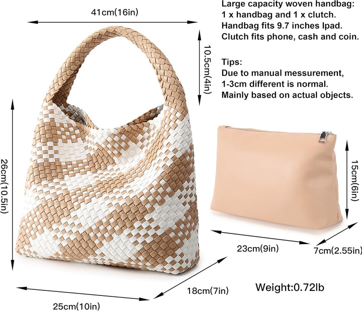 Queenoris Damen 1133 Tragetasche, Handtasche, Schultertasche, Aprikose und Weiss Kontrastierend
