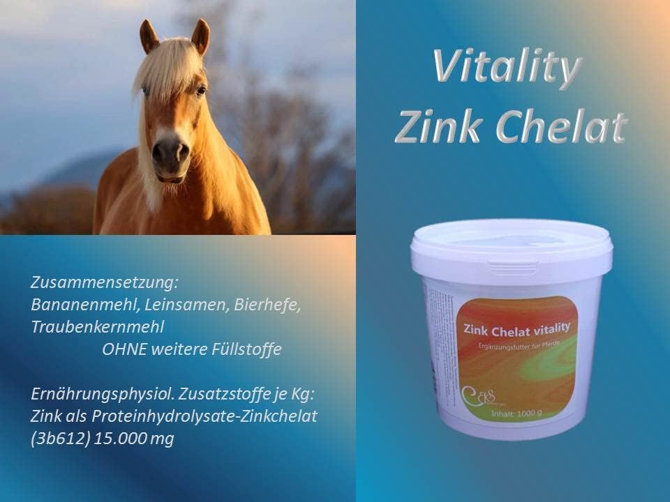 Zink Chelat Vitality 1000 g - Mit Leinsamen und Bierhefe, Unterstützend bei Mauke und Fellwechsel be