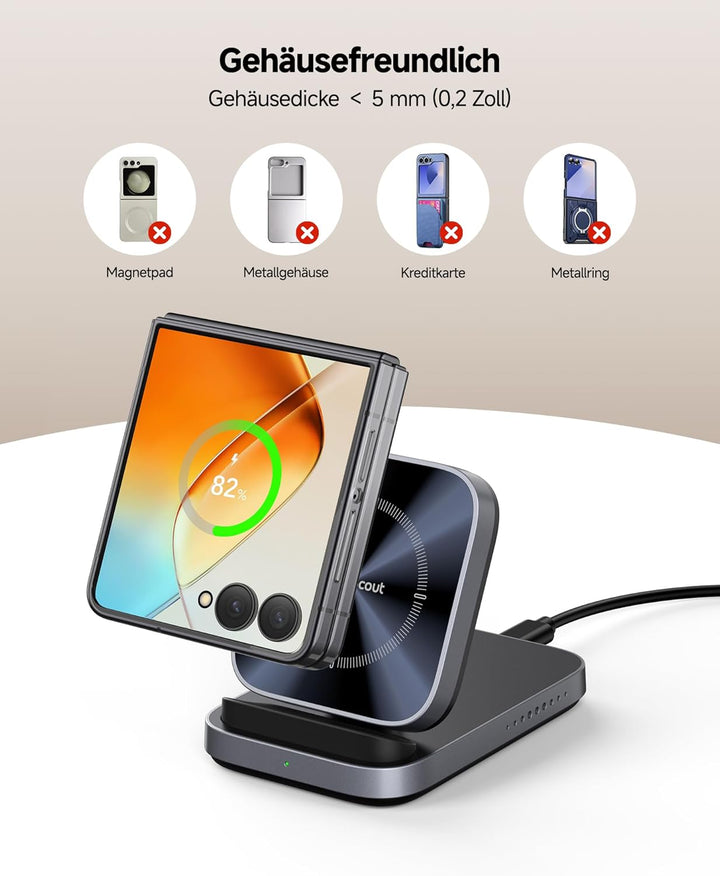 Induktive Ladestation für Samsung Z Flip 7, Faltbare Wireless Charger für Galaxy Z Flip 7/7 FE/6/5/4