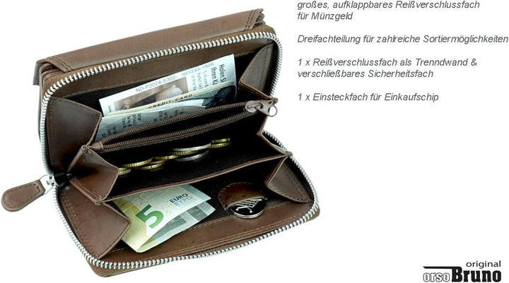 orso Bruno original Damen Geldbörse braun gross Leder Geldbeutel mittelgross braun Damengeldbörse vi