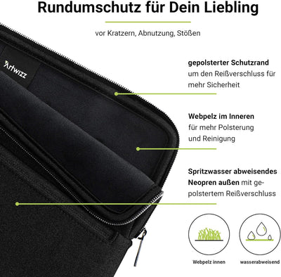 Artwizz Neoprene Sleeve PRO kompatibel mit MacBook Pro 14 (M3/M2/M1) - Schutzhülle mit Zubehör-Fach,