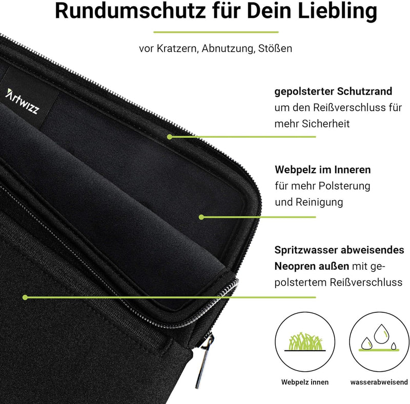 Artwizz Neoprene Sleeve PRO kompatibel mit MacBook Pro 14 (M3/M2/M1) - Schutzhülle mit Zubehör-Fach,