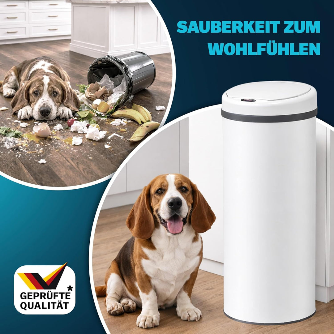 Monzana® Mülleimer Küche mit Sensor Leise 30L Edelstahl USB Ladekabel Deckel Berührungslos Abfalleim