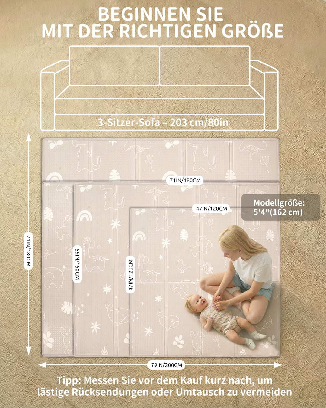 Krabbelmatte Baby Faltbar, 120 x 120 x 1cm Spielmatte Kinder | Rutschfest & Wasserdicht | Doppelseit