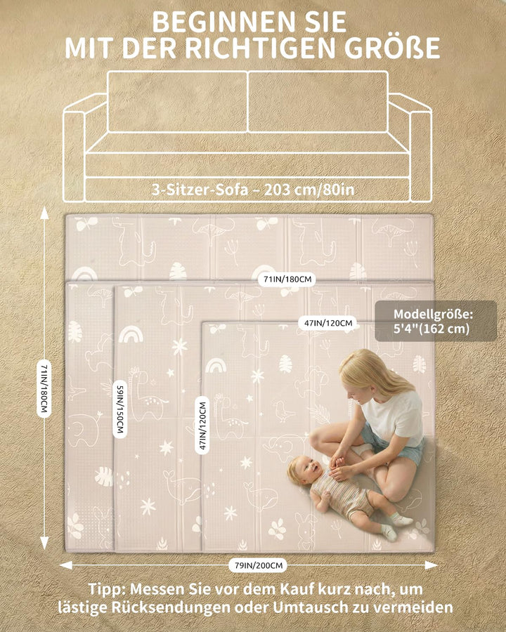 Krabbelmatte Baby Faltbar, 120 x 120 x 1cm Spielmatte Kinder | Rutschfest & Wasserdicht | Doppelseit