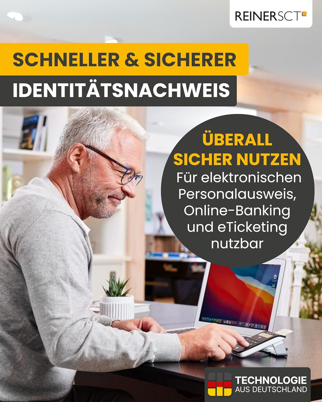 REINER SCT cyberJack RFID Chip-Kartenlesegerät komfort | Multi-Applikationsfähig für z.B. Elster; On