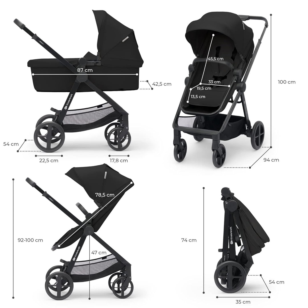 Kinderkraft NEWLY Kinderwagen 4 in 1, Komplettset bis 22 kg, Leicht Kombikinderwagen mit Babyschale