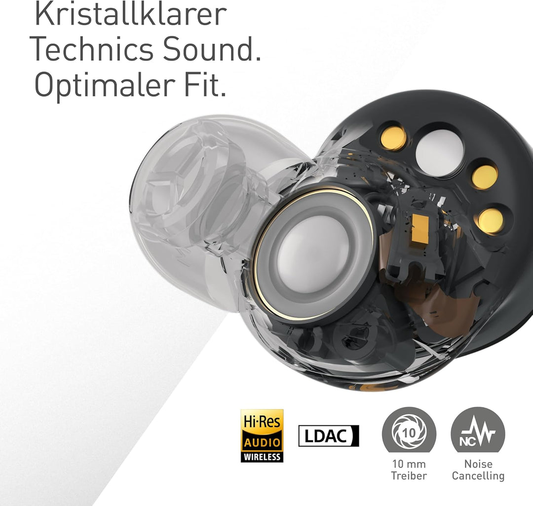Technics EAH-AZ80E-A Kabellose Kopfhörer mit Geräuschunterdrückung, Bluetooth, In-Ear-Kopfhörer mit