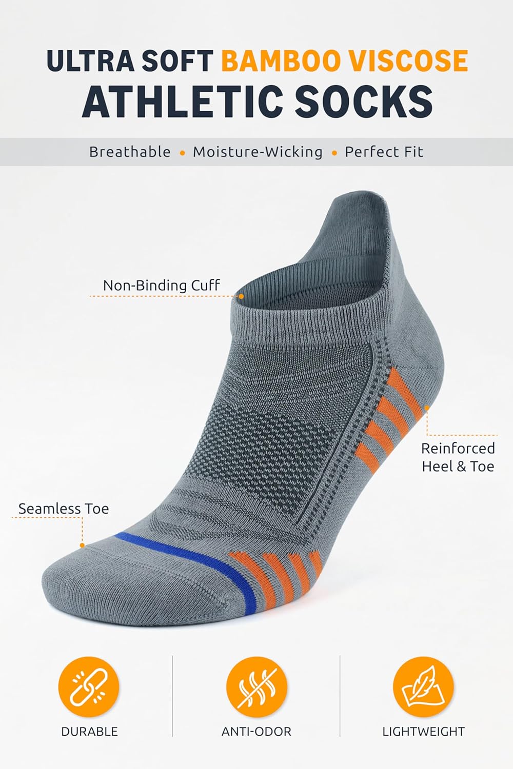 GoWith 3-6 Pairs Women's Bamboo Athletic Ankle Socks, Low Cut Running Socks, Seamless No Show Sneake