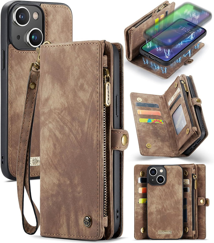 UFinetech für iPhone 15 Plus Hülle, Flip Leder TPU Stossfest Kartenfach Tasche Handyhülle für iPhone