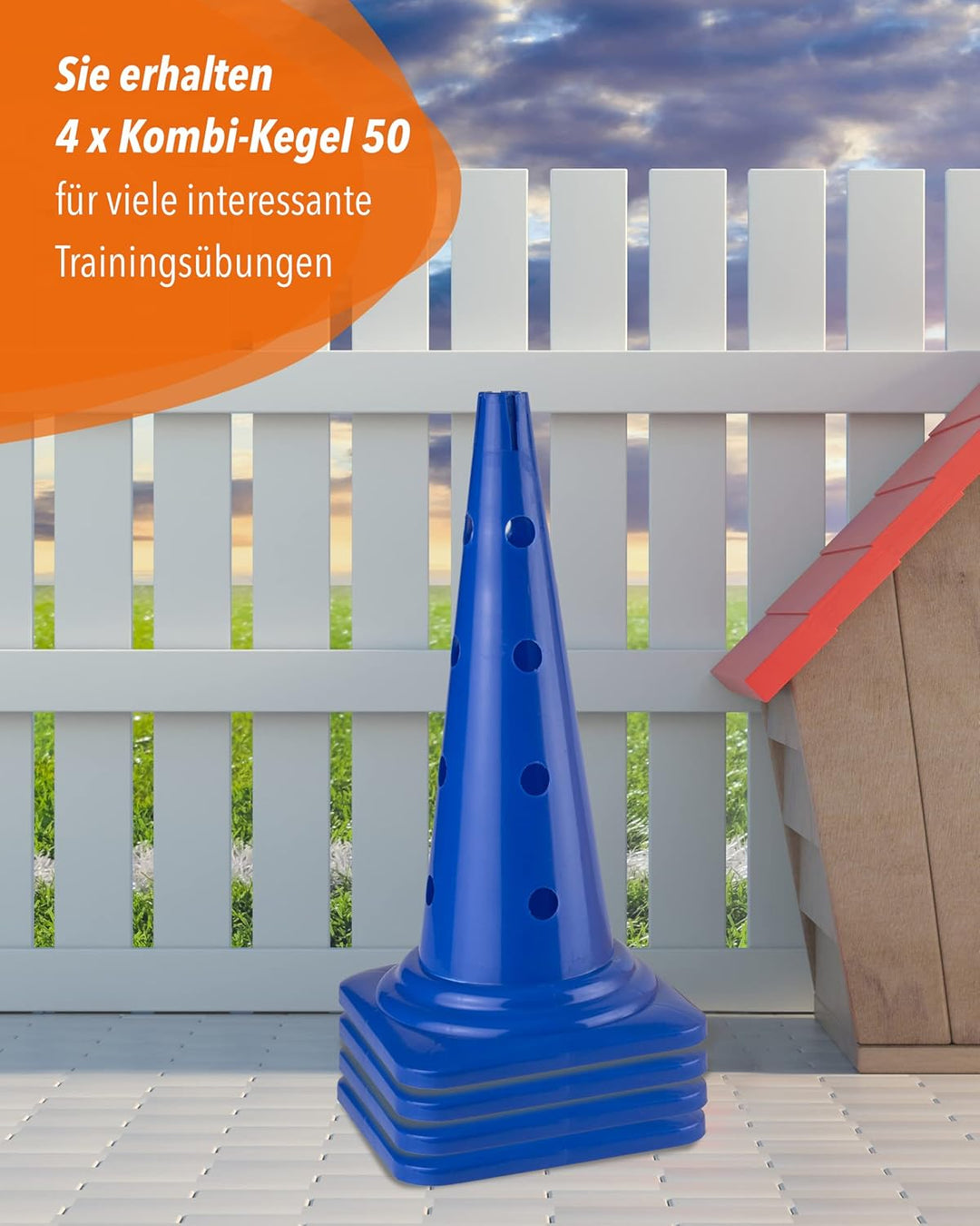 Kombi Kegel 50 cm – 4 im Set – Parcours-Hindernis für Agility-Training – Sprung- & Slalom-Hütchen fü