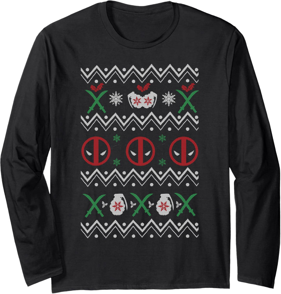 Marvel Deadpool Weapons Holiday Ugly Langarmshirt