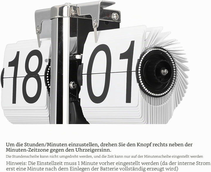 TOPINCN Retro-Stil Klapp-Schreibtisch-Regaluhr, 304 Edelstahl-Klappuhr, Grosse Zahl, Batteriebetrieb