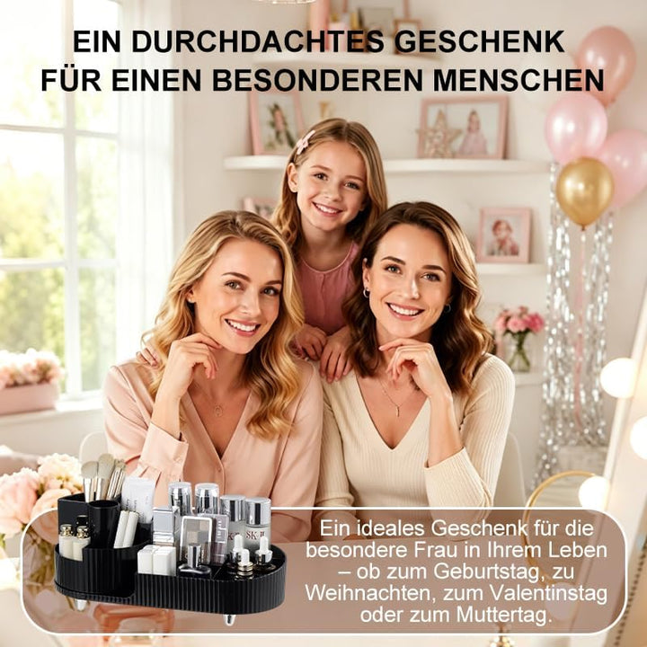 Make up Organizer 360° Drehbar, Grosser Bad Kosmetik Organizer mit Aufbewahrungsbox für Schminktisch