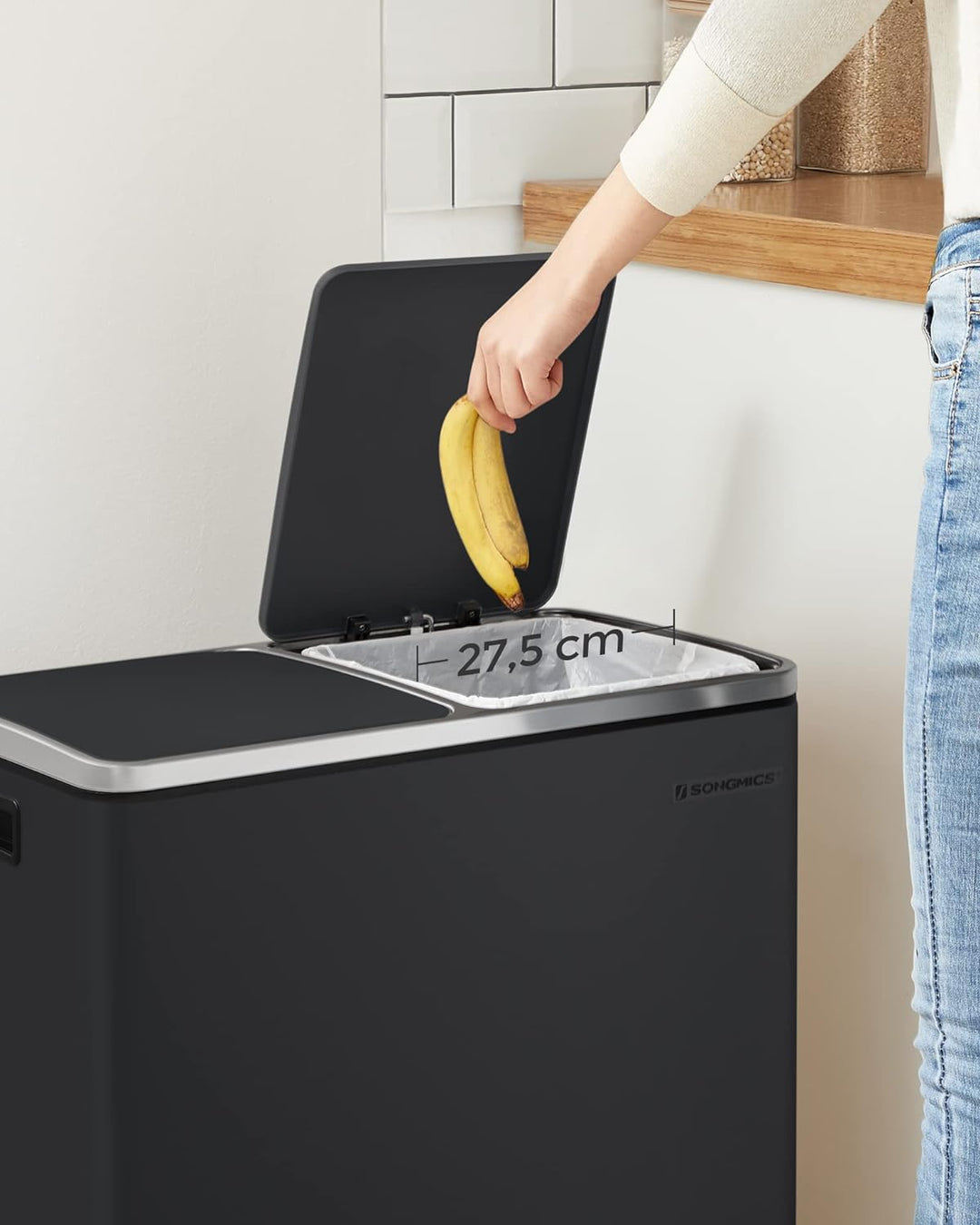 SONGMICS Mülleimer, Abfalleimer, Mülltrennsystem mit 2 Fächern, Treteimer für die Küche, 2 x 24 L, S