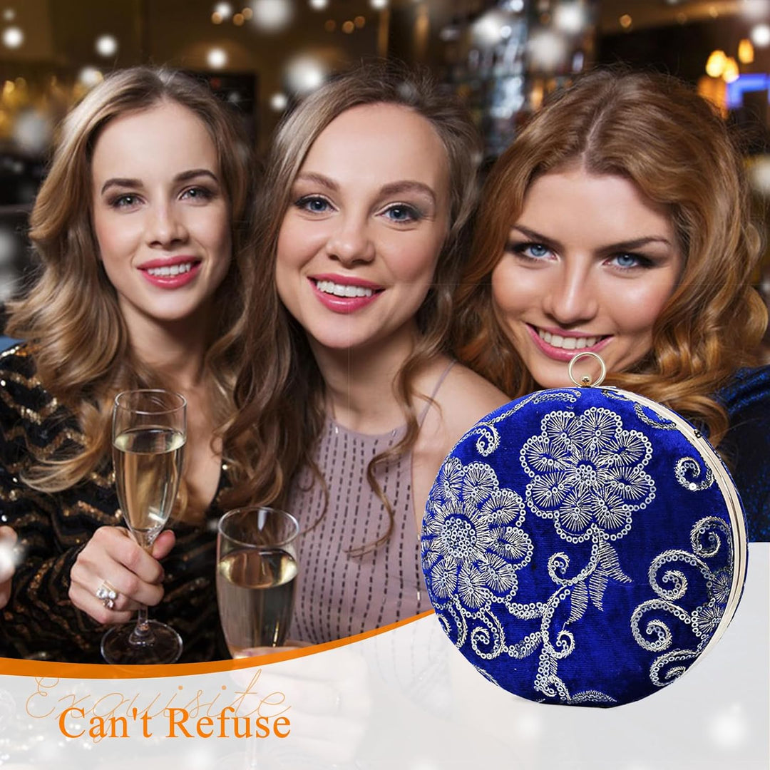 CORIOS Damen Rund Abendtasche Samt Clutch Bag Brauttasche Blume Schultertasche Luxus Handgelenktasch