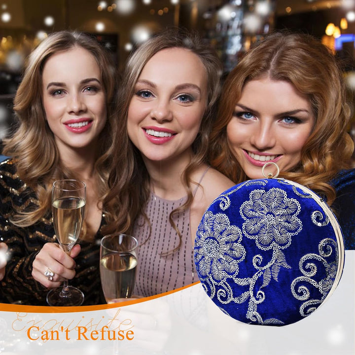 CORIOS Damen Rund Abendtasche Samt Clutch Bag Brauttasche Blume Schultertasche Luxus Handgelenktasch