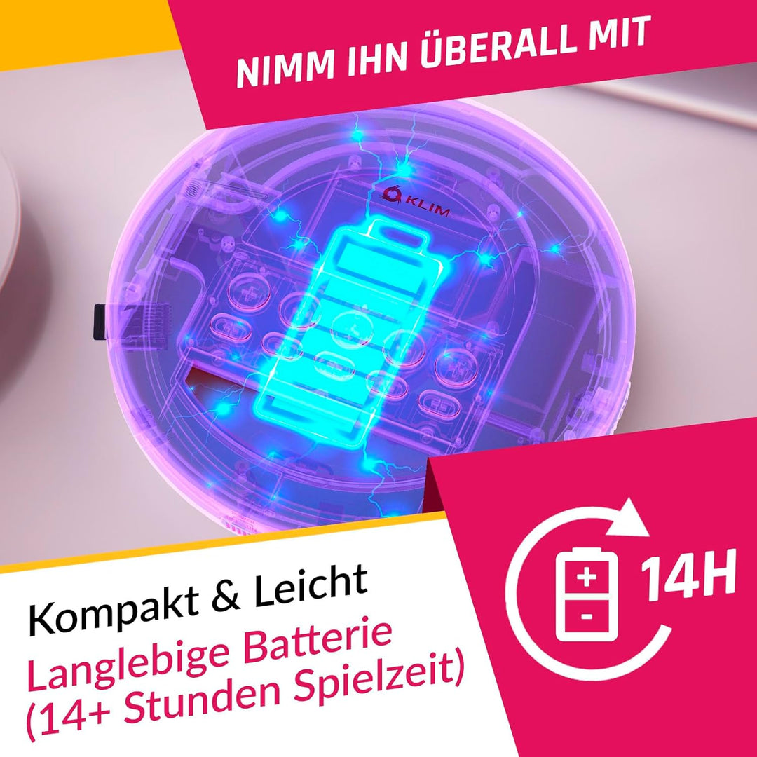KLIM Nomad CD Player Bluetooth - Tragbarer CD-Player Discman mit langlebigem Akku - Inklusive Kopfhö