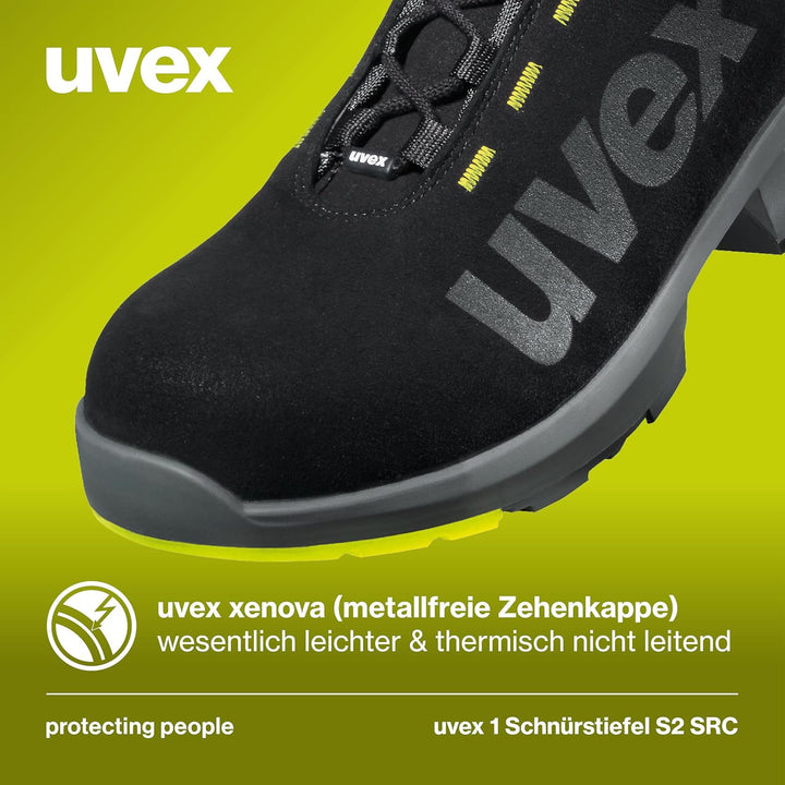 Uvex 1 Arbeitsstiefel - S2-Sicherheitsstiefel S1 SRC ESD - Lime-Schwarz, Grösse:46