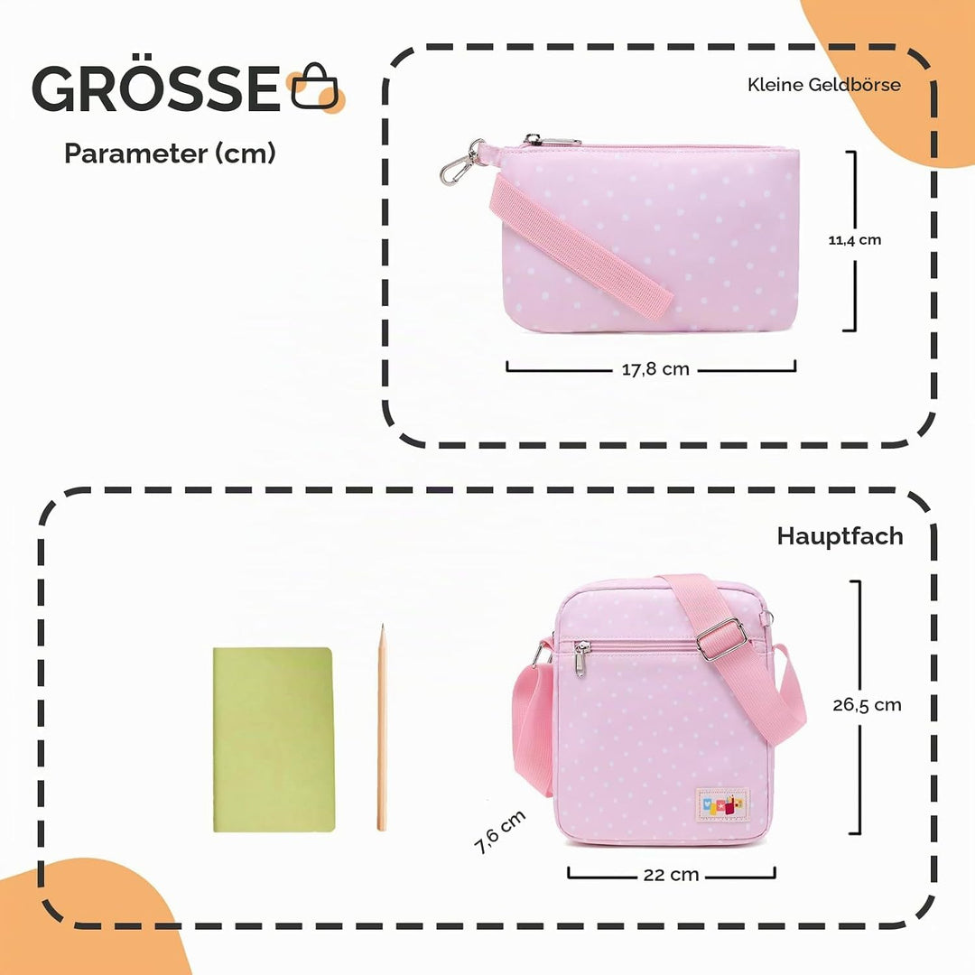 Casual Canvas Schultertasche +Geldbeutel/Mäppchen für Mädchen Jungen &amp; Kinder Jugendliche (Rose rot)